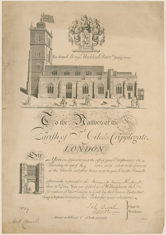 Paróquia de St Giless Cripplegate, batendo os limites, convite, 1860 de English School