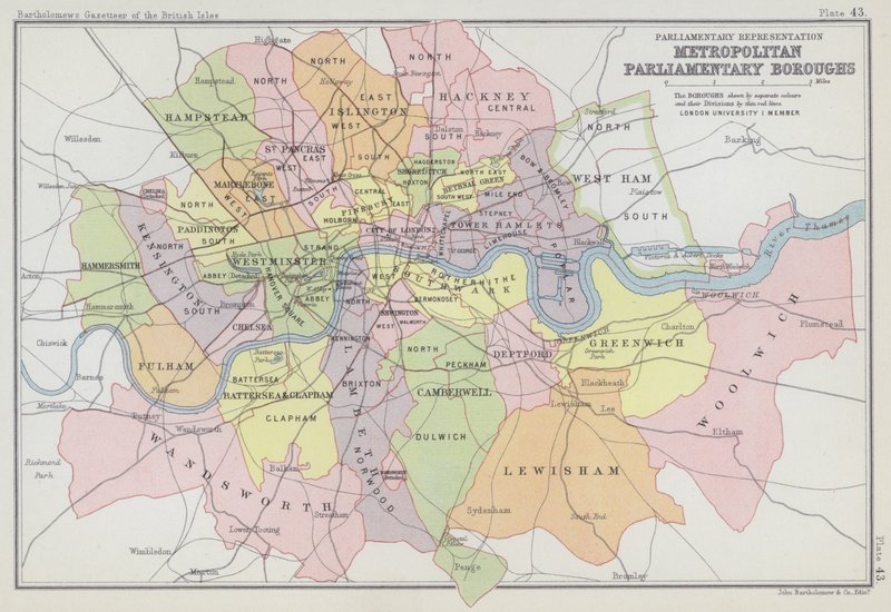 Representação parlamentar, freguesias parlamentares metropolitanas (litografia a cores) de English School