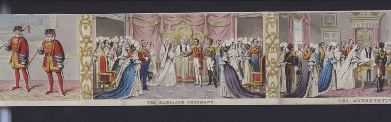 Parte do panorama do casamento da Rainha Vitória, c.1840 (aquatint colorido à mão) de English School