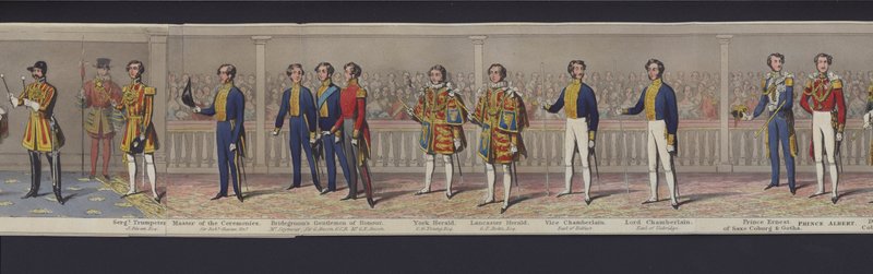 Parte do panorama do casamento da Rainha Vitória, c.1840 (aquatint colorido à mão) de English School
