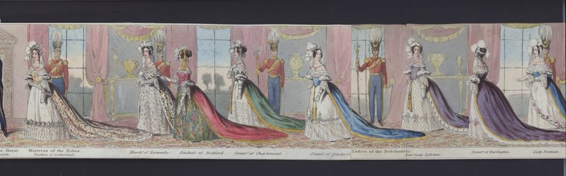 Parte do panorama do casamento da Rainha Vitória, c.1840 (aquatint colorido à mão) de English School