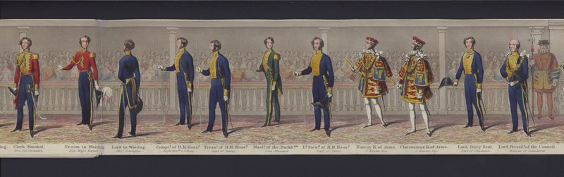 Parte do panorama do casamento da Rainha Vitória, c.1840 (aquatint colorido à mão) de English School