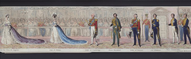 Parte do panorama do casamento da Rainha Vitória, c.1840 (aquatint colorido à mão) de English School