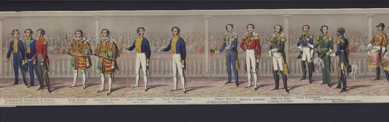 Parte do panorama do casamento da Rainha Vitória, c.1840 (aquatint colorido à mão) de English School