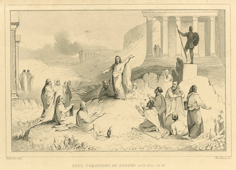 Paulo pregando em Atenas, Atos XVII, 22, 34 de English School