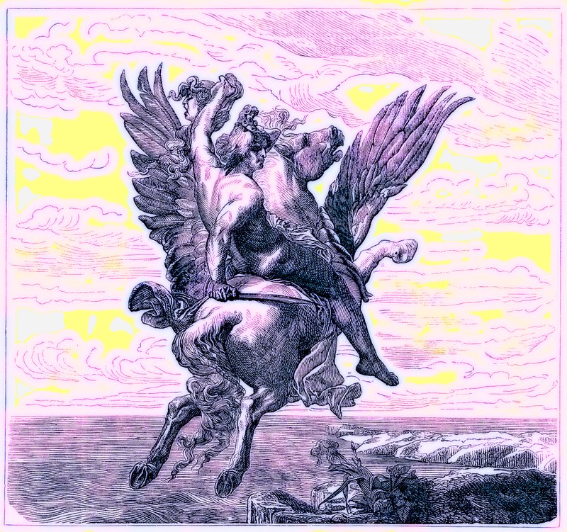 Perseu no cavalo alado Pégaso, com cabeça de Medusa, ilustração da história ilustrada do mundo, publicado c.1880 (imagem digital melhorada) de English School