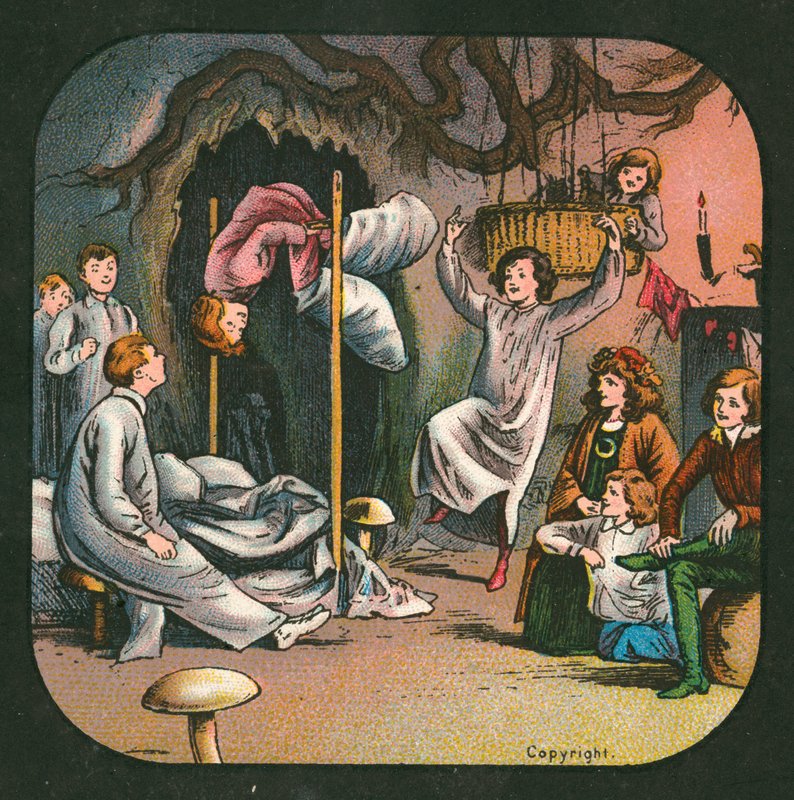 Peter Pan, slide lanterna, c 1910 (lito a cores) de English School