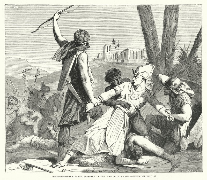 O Faraó-Hofra fez prisioneiro na guerra com Amasis, Jeremias XLIV, 30 (gravura) de English School