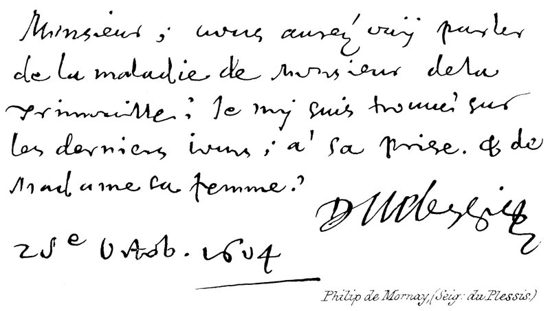 Philip de Mornay, (Seig: du Plessis) de English School
