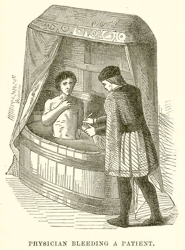 Médico sangrando um paciente de English School