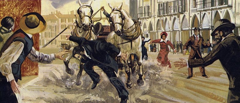 Pierre Curie escorregou enquanto atravessava a estrada e caiu sob um cavalo e carrinho de English School