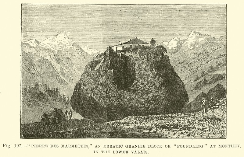 Pierre des Marmettes, um bloco de granito errático ou fundido em Monthey, no Baixo Valais de English School