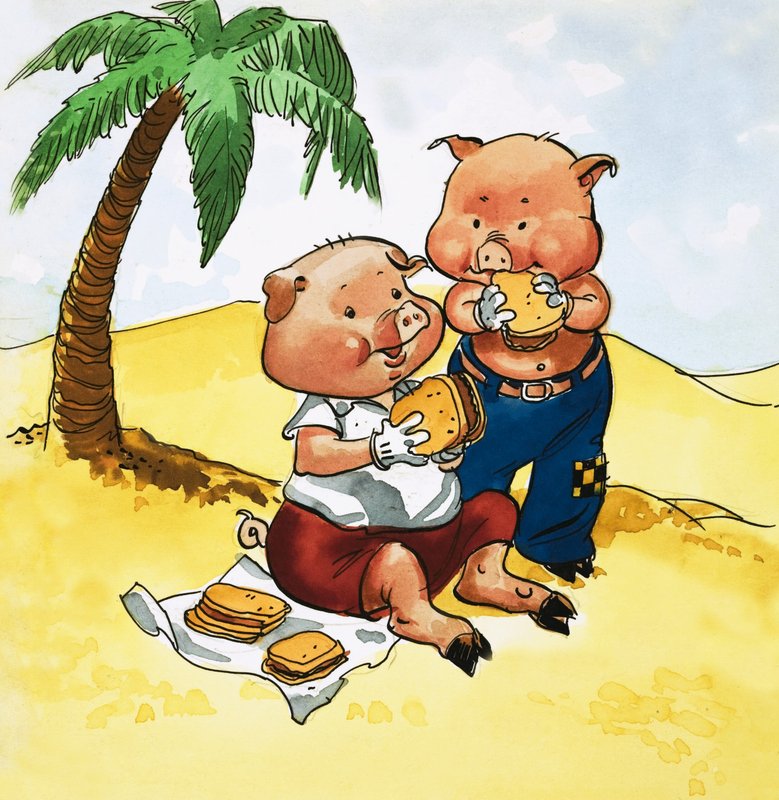 Pigs piquenique em uma ilha deserta de English School