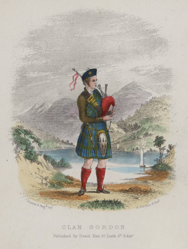 Piper of Clan Gordon, Escócia (gravura colorida) de English School