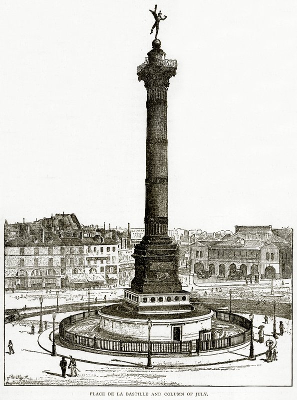Praça da Bastilha e Coluna de Julho, ilustração da Velha e Nova Paris por H. Sutherland Edwards, 1893 de English School