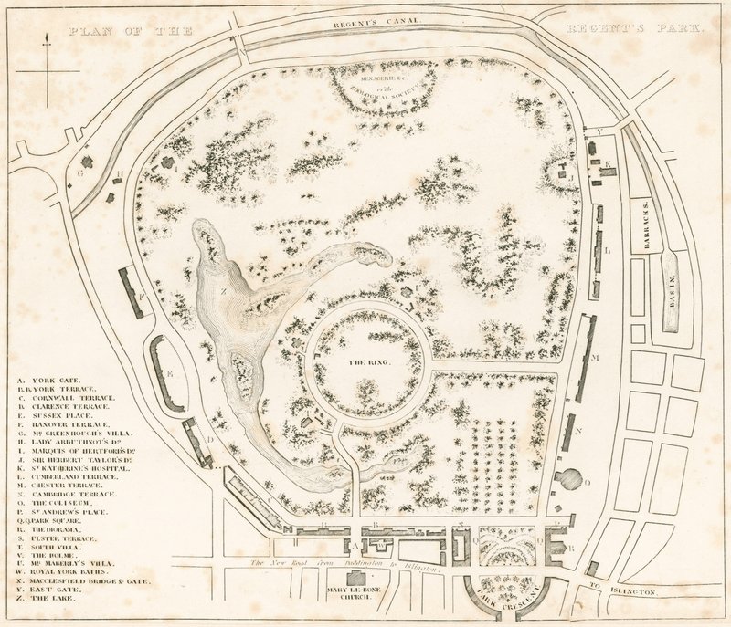 Plano do Regents Park, Londres de English School