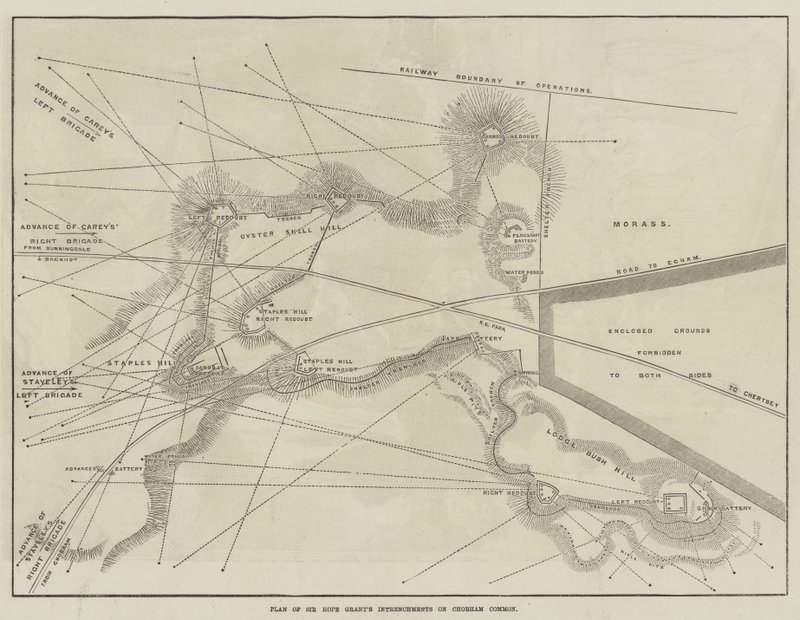Plano de Intenções de Sir Hope Grant no Chobham Common (gravura) de English School