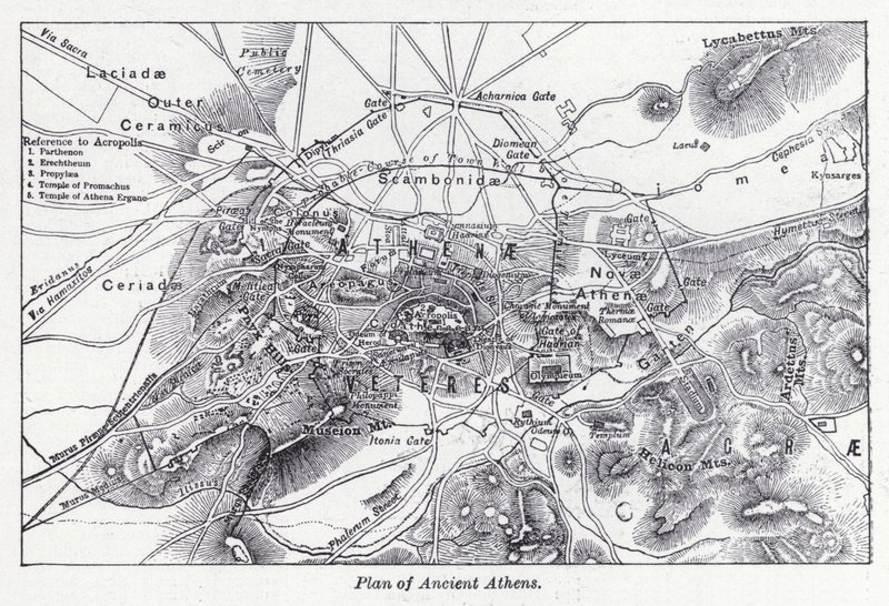 Plano de Atenas antiga (litho) de English School
