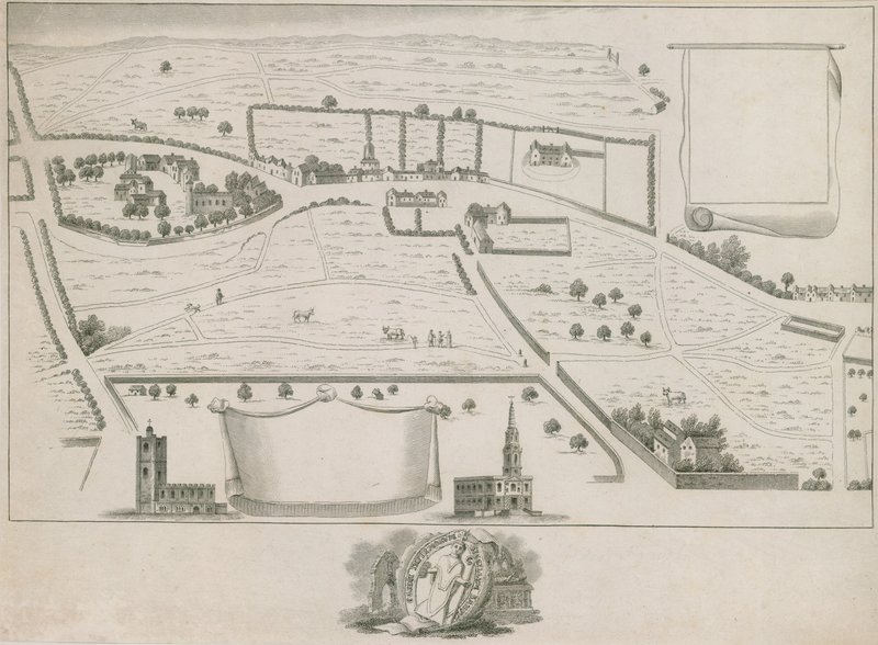 Plano dos subúrbios a noroeste de Londres em torno de St Giles nos campos de English School