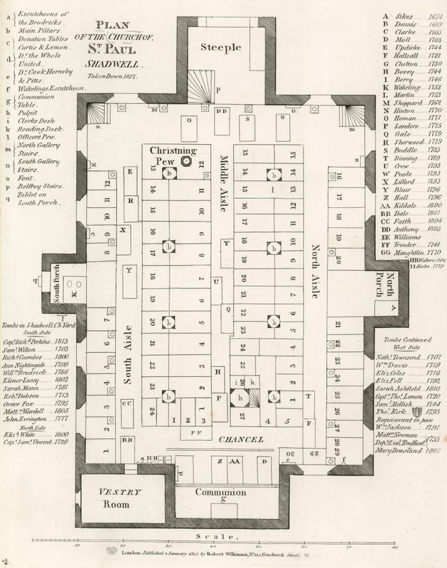 Plano da Igreja de St Pauls, Shadwell, Londres, tirada em 1817 de English School