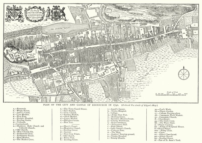 Planta da Cidade e Castelo de Edimburgo em 1742 (gravura) de English School
