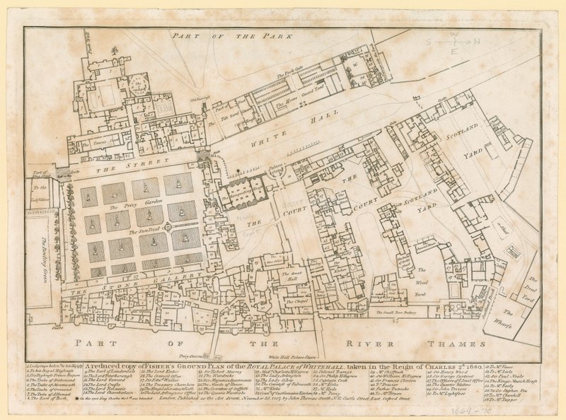 Planta do Palácio de Whitehall, tomada no reinado de Carlos II, 1680 de English School
