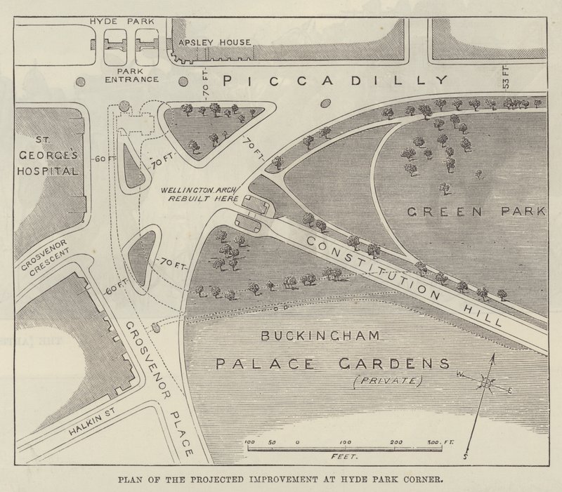 Plano de Melhoria Projetada no Hyde Park Corner (gravura) de English School