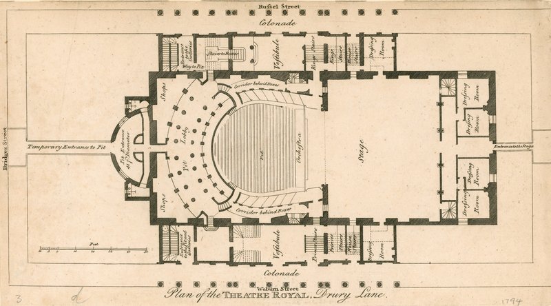 Plano do Teatro Real, Drury Lane, Londres de English School