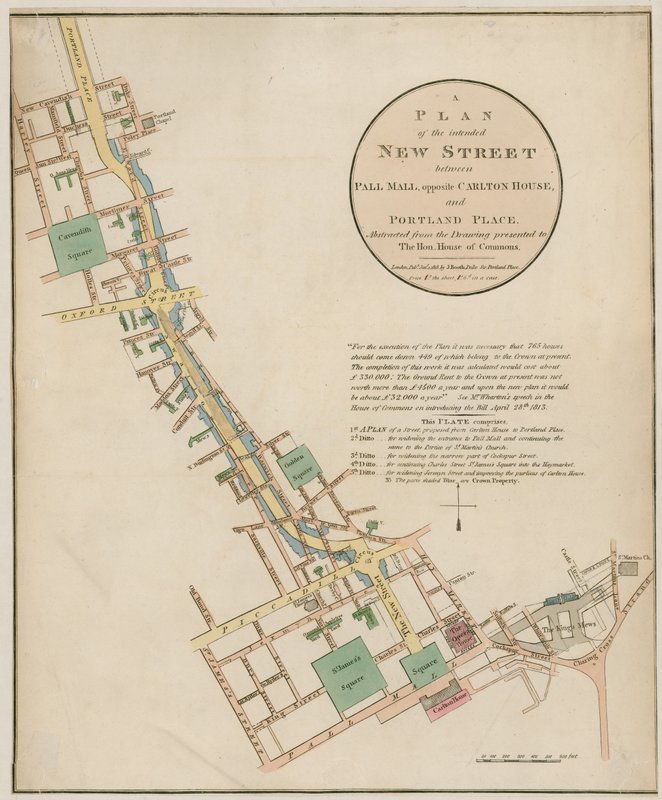 Plano da nova rua pretendida (Regent Street) entre Pall Mall e Portland Place de English School