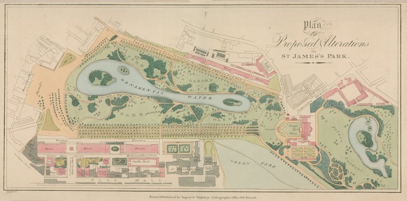 Plano das alterações propostas para St Jamess Park, Londres de English School