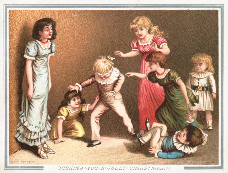 Jogando cego Mans lustre, cartão de Natal de English School