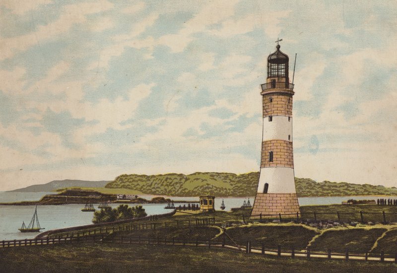Plymouth: Farol de Smeaton na enxada (cor litho) de English School