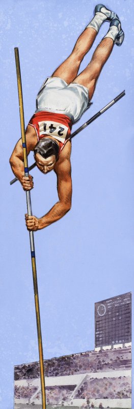 Campeão do salto com vara Fred Hansen de English School