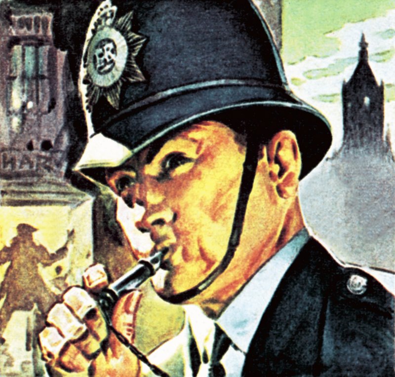 Policial com seu apito de English School
