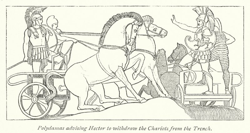 Polydamas aconselha Hector a retirar as carruagens da trincheira (litho) de English School