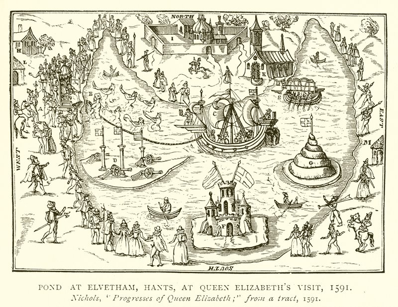 Lagoa em Elvetham, Hants, na visita da rainha Elizabeth, 1591 de English School
