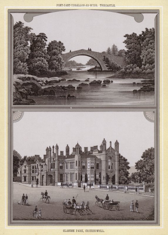 Pont-pant-ysgallog-ar-wysg, Trecastle; Glanusk Park, Crickhowell (litho) de English School