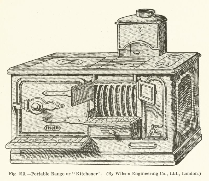 Gama Portátil ou Kitchener, da Wilson Engineering Company; Londres de English School