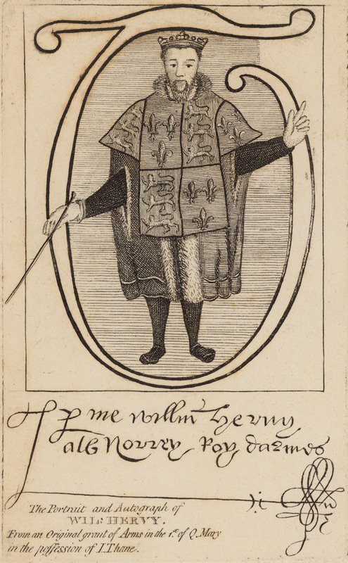 Retrato e autógrafo de Wil Hervy (William Harvey) de English School