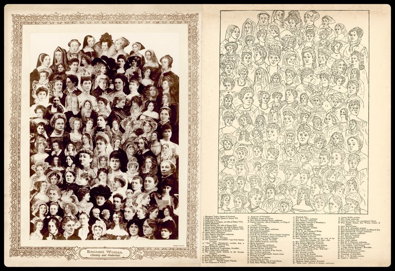 Montagem de retratos, c 1910: Mulheres eminentes, literárias e históricas (litografia) de English School