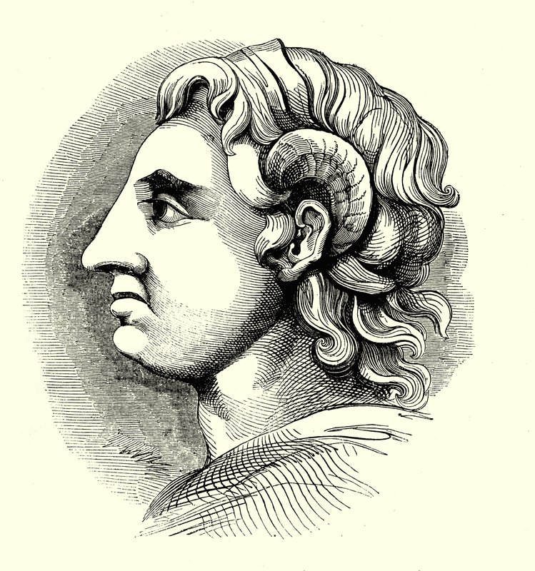 Retrato de Alexandre O Grande, tirado de uma moeda na Biblioteca Bodleian, Oxford (gravura) de English School
