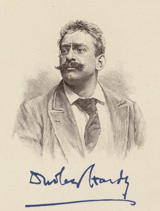 Retrato de Dudley Hardy, carticaturista (litografia a cores) de English School