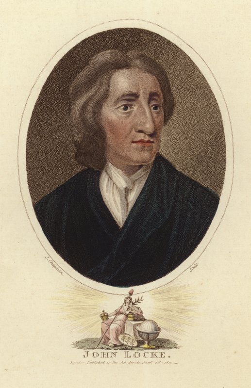 Retrato de John Locke (gravura a cores) de English School