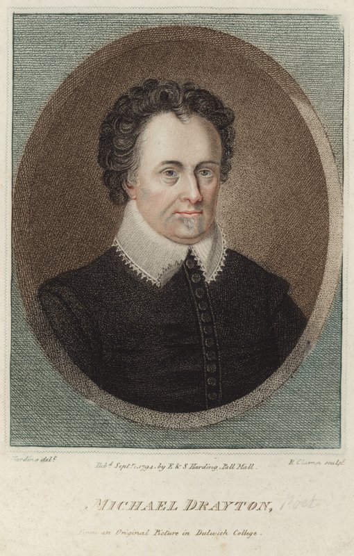 Retrato de Michael Drayton (gravura a cores) de English School