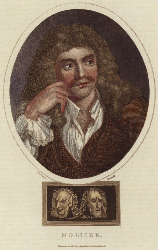 Retrato de Moliere (gravura a cores) de English School