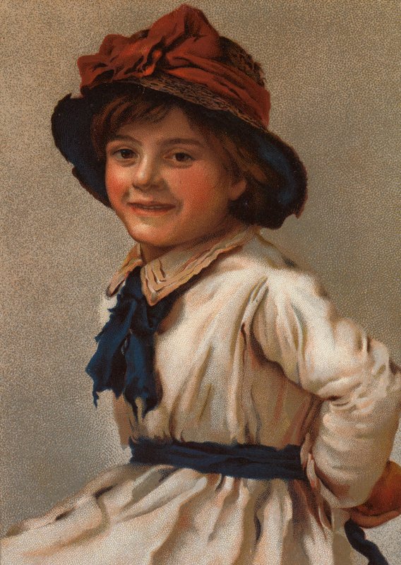 Retrato de uma jovem usando um chapéu (cromolito) de English School
