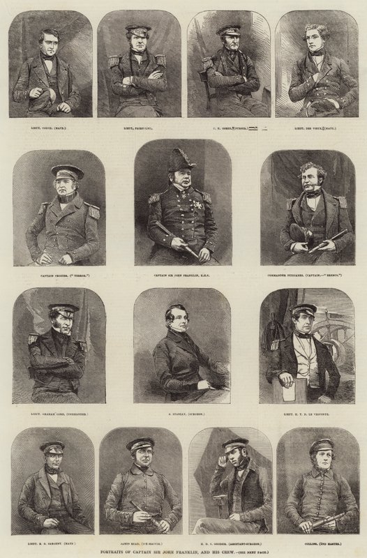 Retratos do Capitão Sir John Franklin e sua tripulação de English School