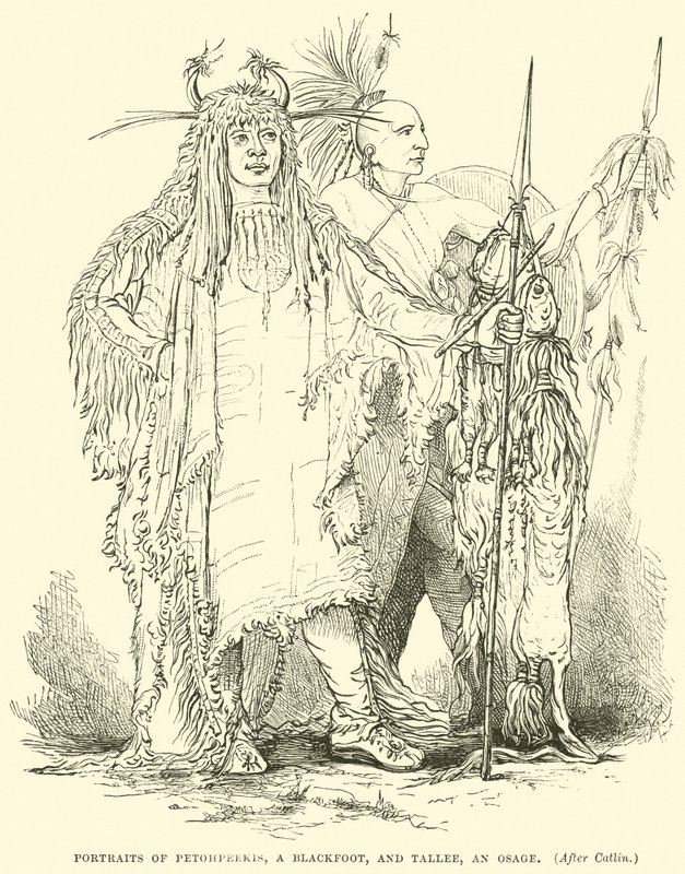 Retratos de Petohpeekis, um Blackfoot e Tallee, um Osage de English School