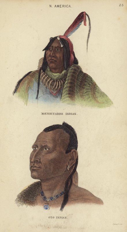 Retratos de um índio Moenitarre e um índio Oto (gravura colorida) de English School