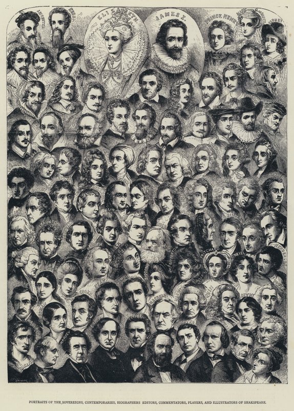 Retratos dos Soberanos, Contemporâneos, Biógrafos, Editores, Comentadores, Tocadores e Ilustradores de Shakspeare (gravura) de English School